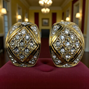 Vintage NEW Nadri Gold & Silver Tone Pavé CZ Crystal Statement Earrings Clip On